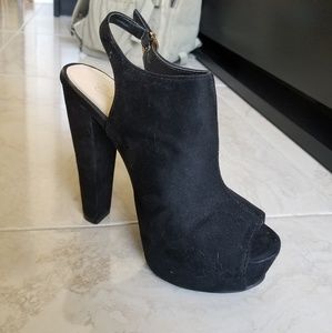 Black Suede Peep Toe Booties